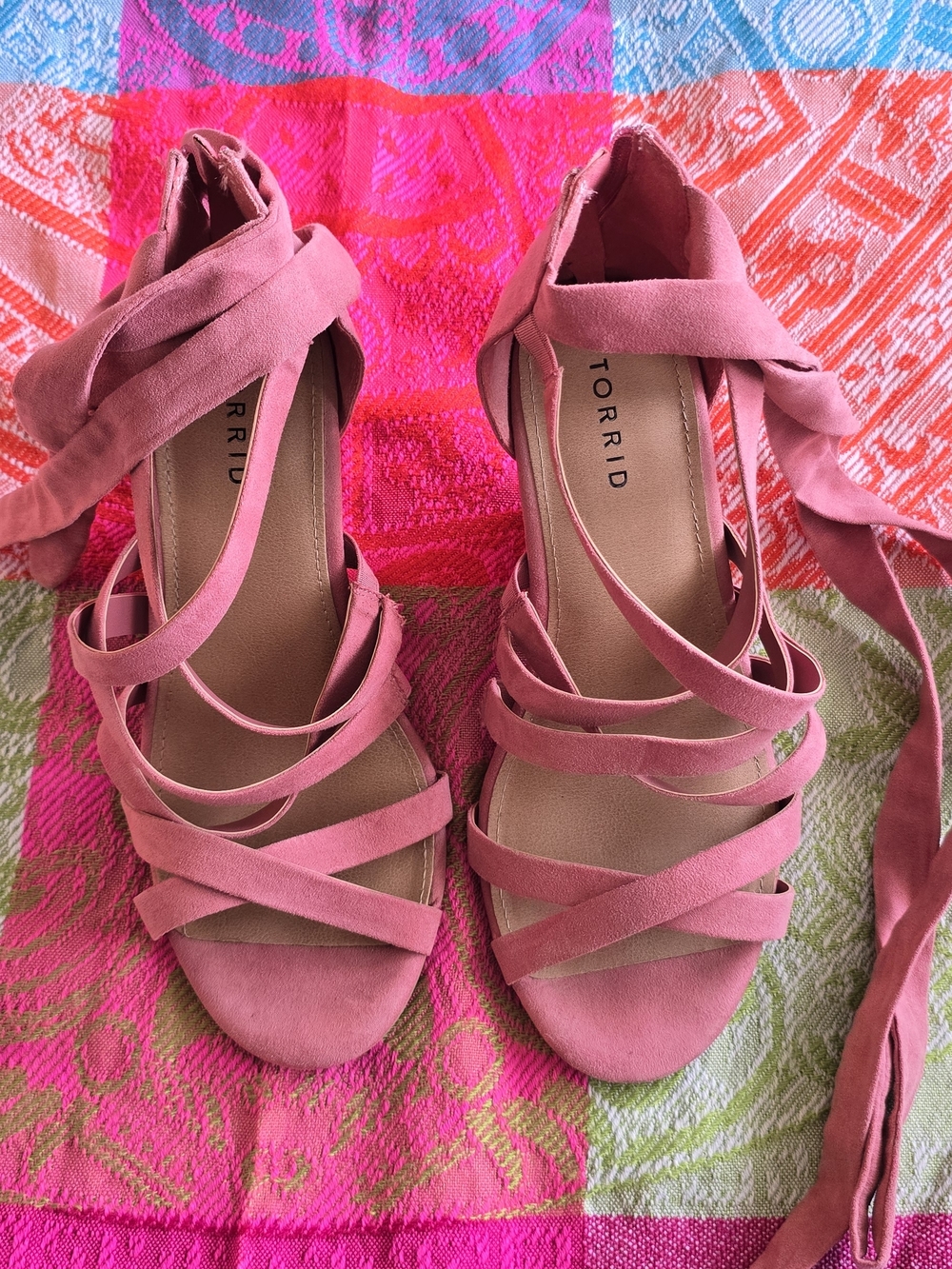 Torrid Pink Strappy Lace-Up Sandals